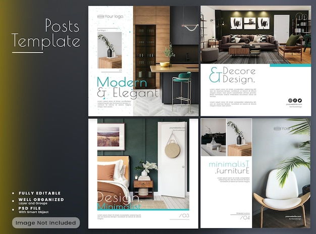 Instagram posts collection for home interior design with furniture Premium Psd