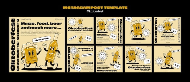 PSD instagram posts collection for oktoberfest beer festival celebration