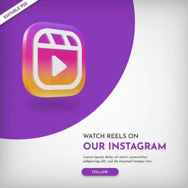 Instagram reels promo banner with 3d icon