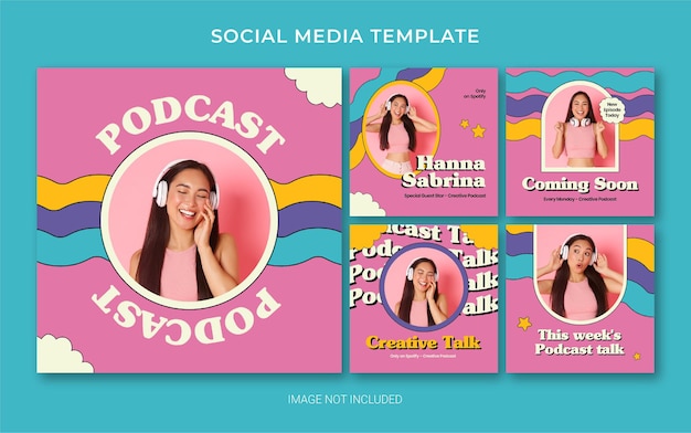 Instagram social media branding template for podcast with retro style