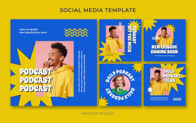 Instagram social media branding template for podcast with retro style