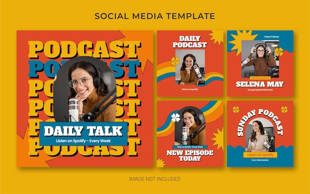 Instagram social media branding template for podcast with retro style