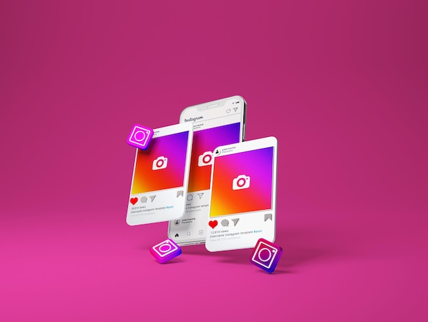 Instagram social media mockup interface 3d rendered