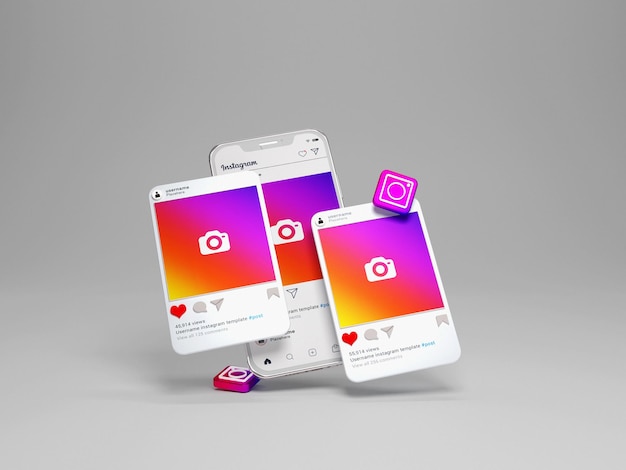 Instagram social media mockup interface 3d rendered