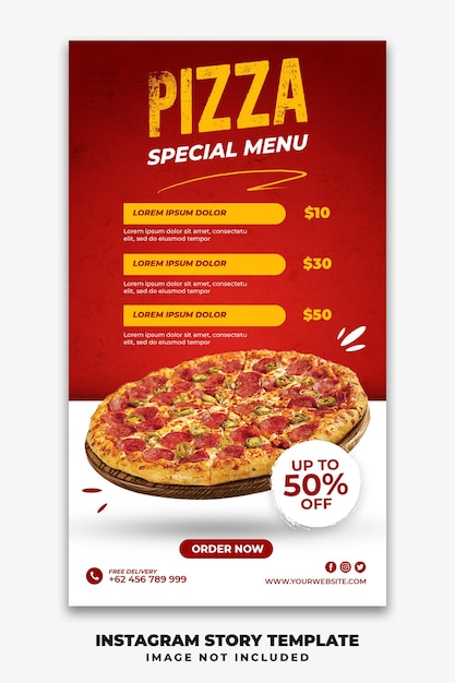 Instagram Stories Banner Template For Restaurant Fastfood Menu Pizza