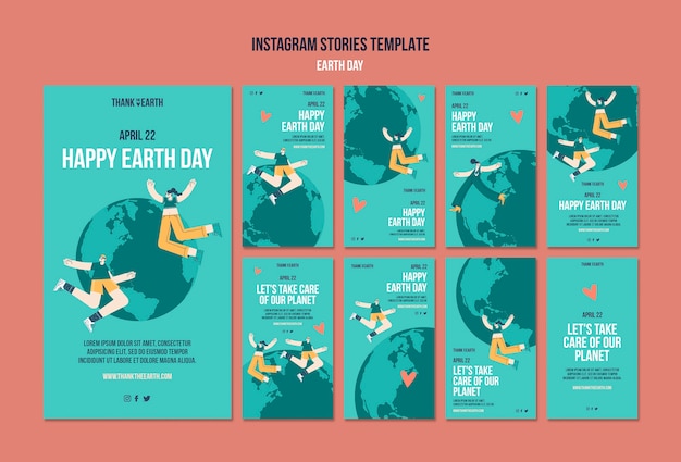 PSD instagram stories collection for earth day with people and planet