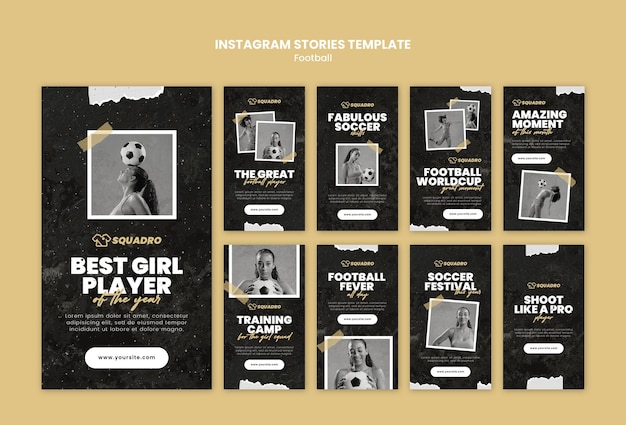 PSD instagram stories collection for female football player