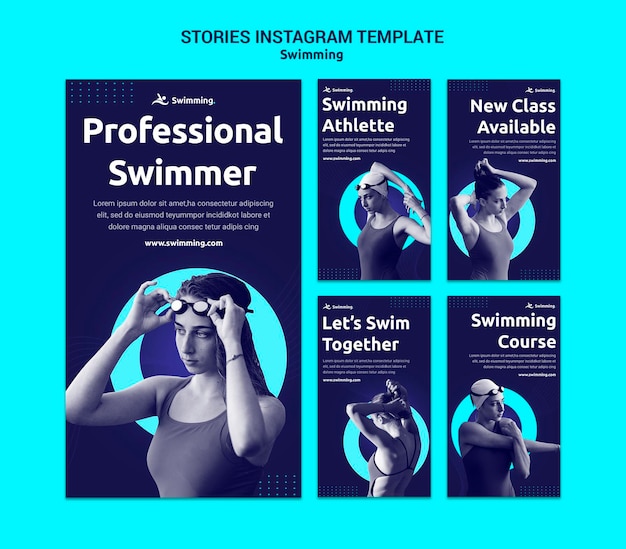 PSD instagram stories collection for swimming with female swimmer