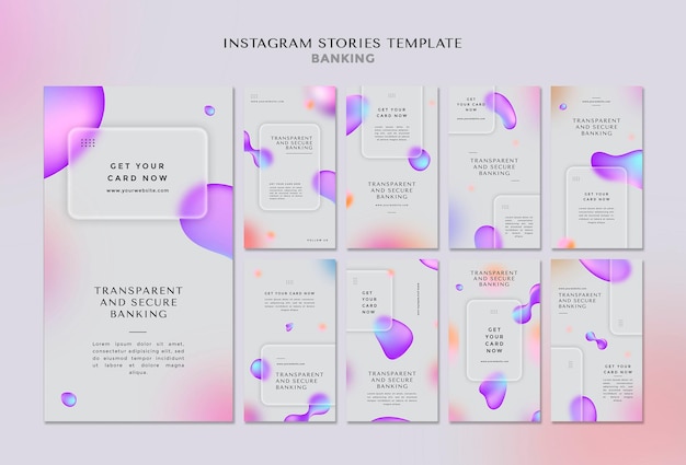 PSD instagram stories collection for transparent and safe banking