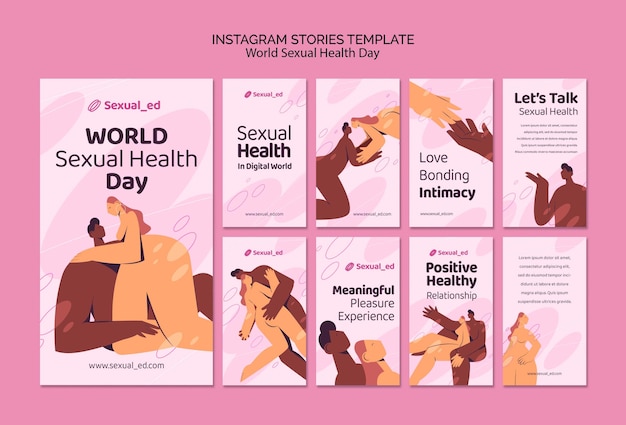 PSD instagram stories collection for world sexual health day with nude couple