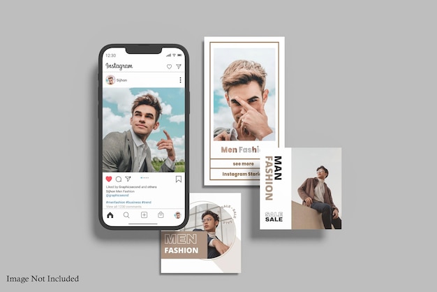 Instagram stories and post with smartphone mockup