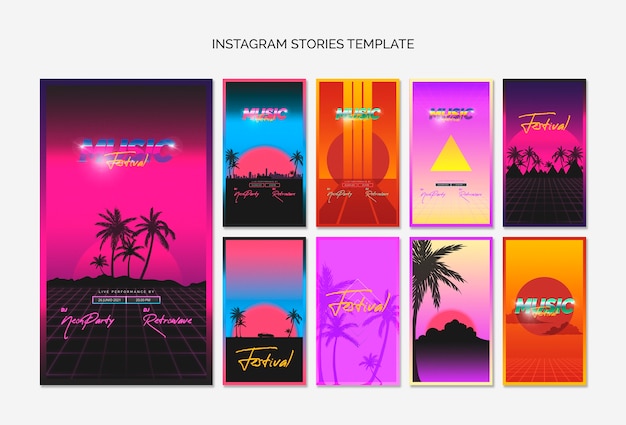 Instagram stories template collection for 80s music festival