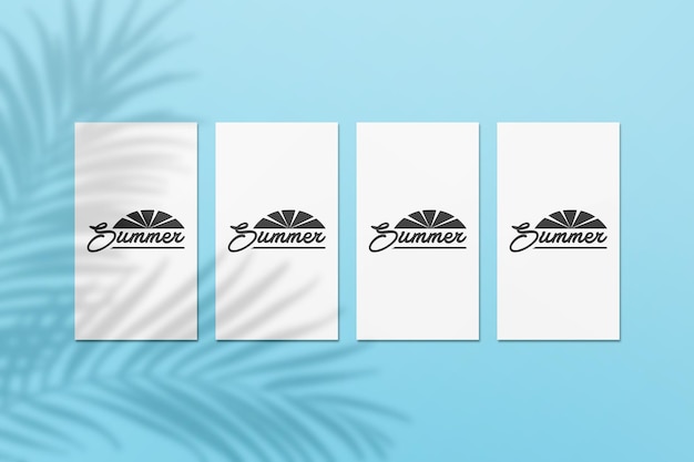 Instagram story summer card mockup with palm leaves shadow on a wall