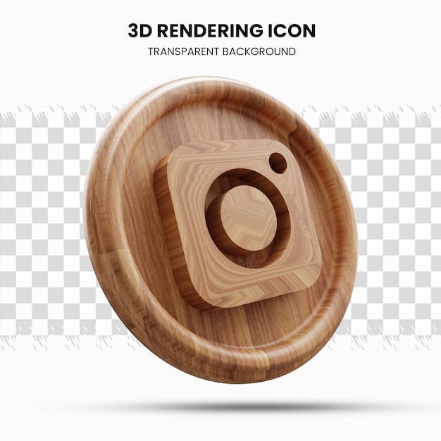 instagram wooden icon in 3d rendering