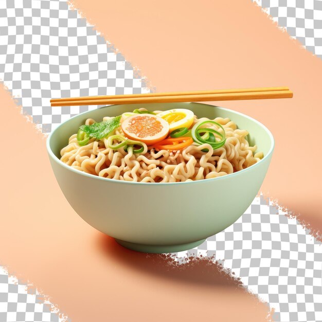 Instant noodles on a black bowl separate from everything else