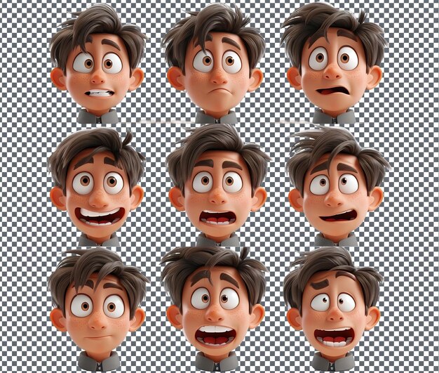 PSD interesting cartoon character expressions isolated on transparent background