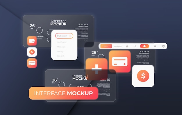 Interface mockup with glass effect