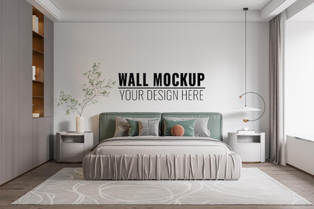 Interior Bedroom Wall Mockup, 3D rendering