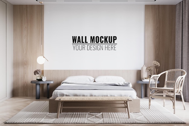 Interior Bedroom Wall Mockup  3d Rendering 