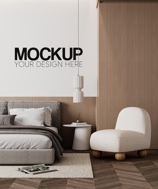 Interior Bedroom Wall Mockup