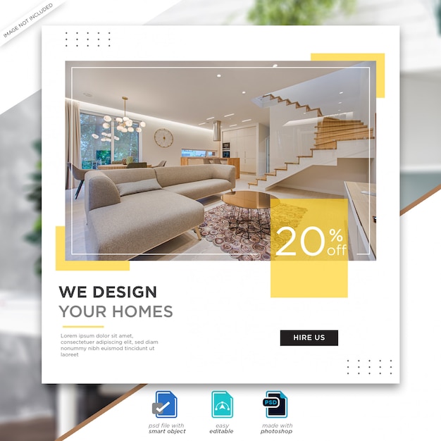 Interior design social media posts template premium Psd