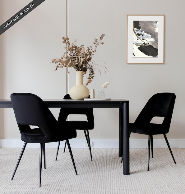 PSD interior design wall frame mockup with chairs and plant upper table