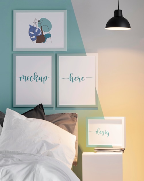 Interior design with mock-up frames arrangement