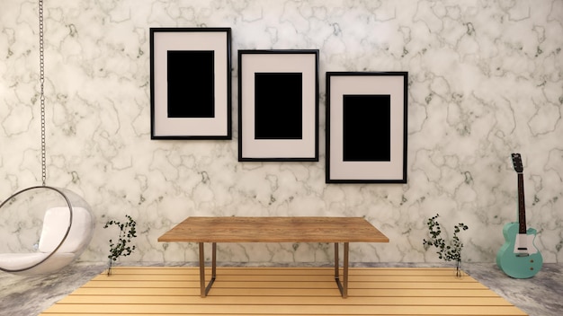 Interior design with mock-up frames