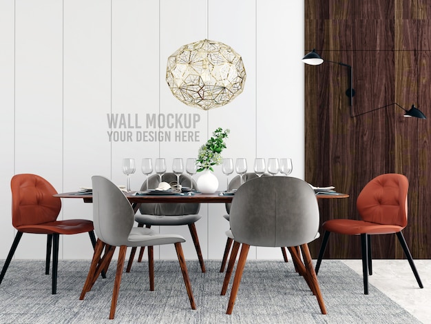 PSD interior dining room wallpaper mockup