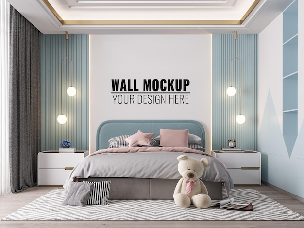 Interior Kids Bedroom wall mockup