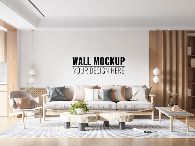 Interior Living Room Wall Mockup  3d Rendering 3d Illustration