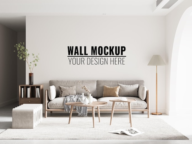 Interior Living Room Wall Mockup  3d Rendering 3d Illustration