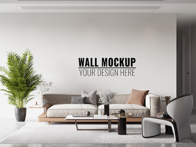 Interior Living Room Wall Mockup - 3d Rendering