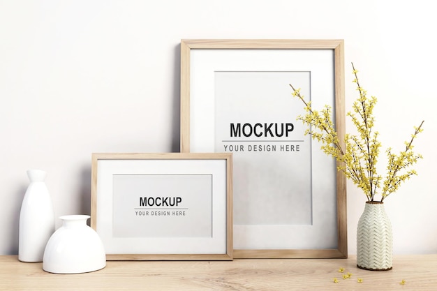 PSD interior picture frames mockup in 3d rendering