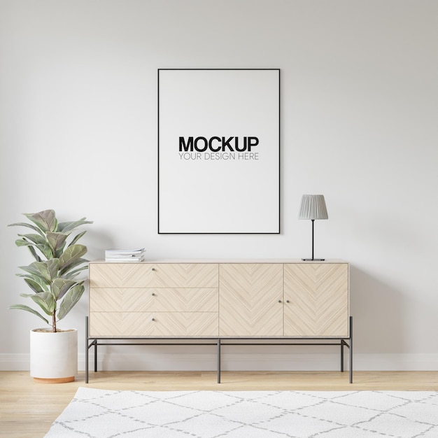 Interior Poster Frame Mockup with Modern Furniture Decoration  3d Illustration 3d Render