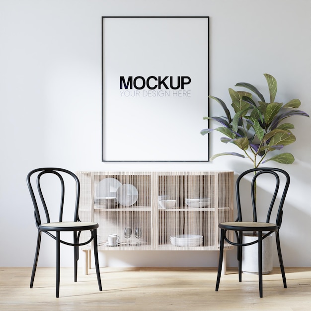 Interior Poster Frame Mockup with Modern Furniture Decoration