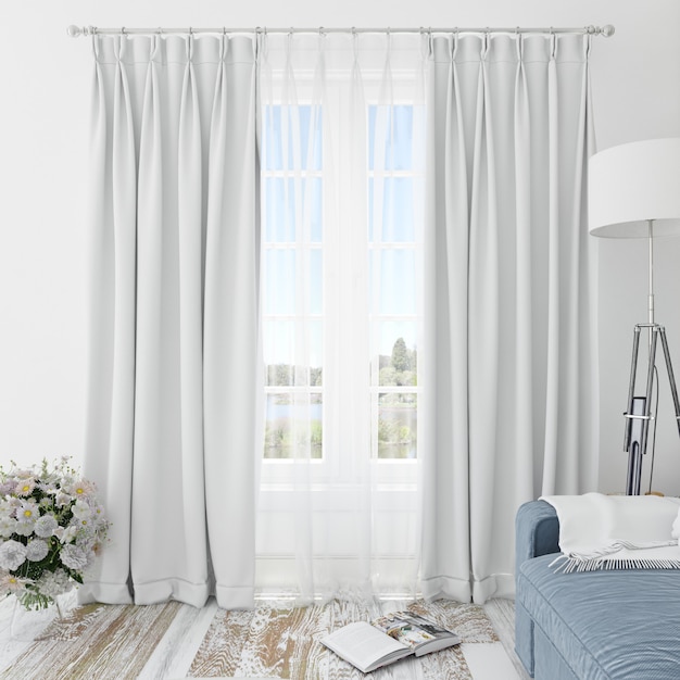 Interior room with white curtains