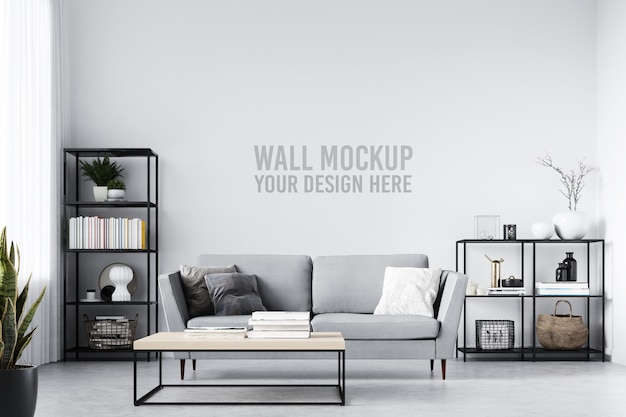 Interior Scandinavian Living Room Wallpaper Background Mockup 