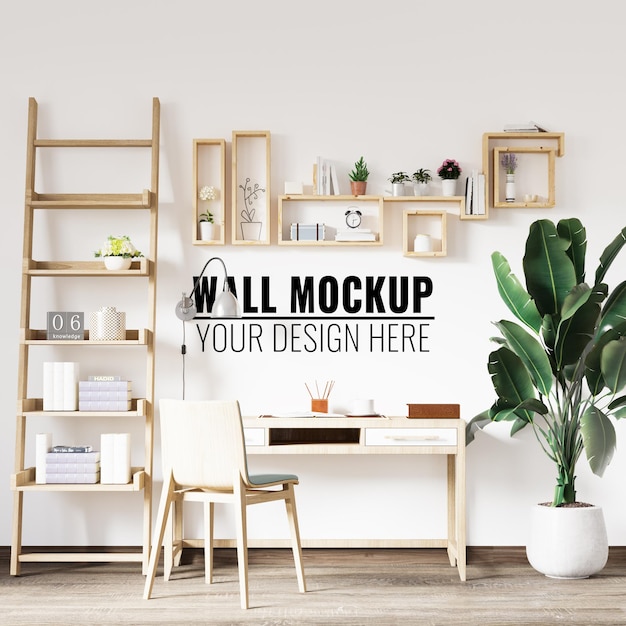 Interior Study Room Room Wall Mockup  3d Rendering 3d Illustration