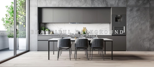 PSD interior of stylish kitchen with gray walls