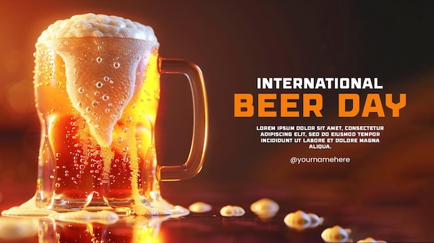 international beer day banner template with a background of a glass of beer on the table