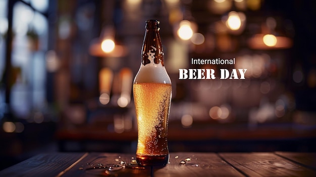 International beer day greeting design with beer background