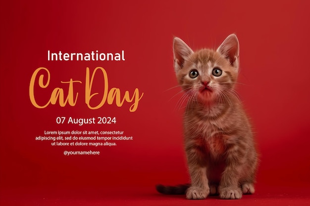 international cat day banner template with a cute kitten background