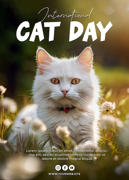 International cat day poster template design with cat background