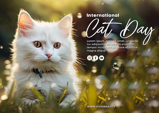 International cat day poster template design with cat background