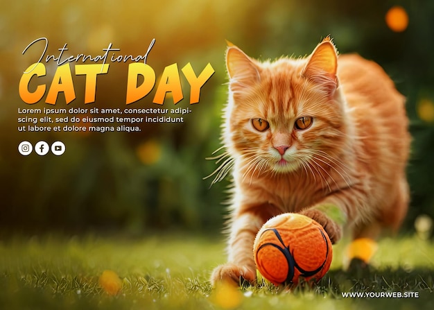 International cat day poster template design with cat background