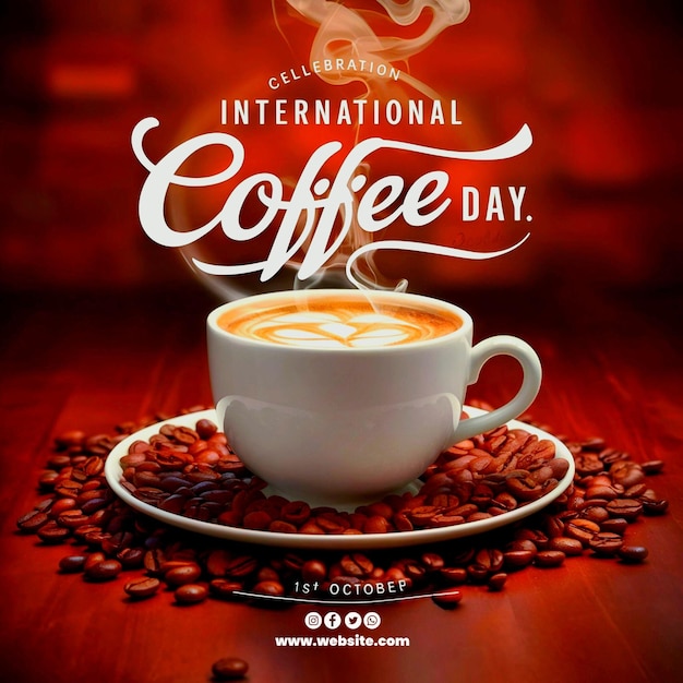 International coffee day poster banner with coffee for social media