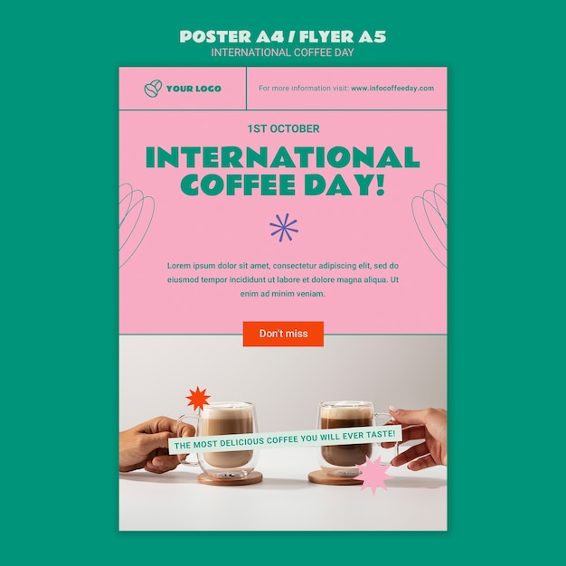 PSD international coffee day vertical poster template