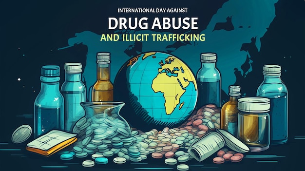 International Day Against Drug abuse and Illicit Trafficking background with Anti Narcotics to Avoid