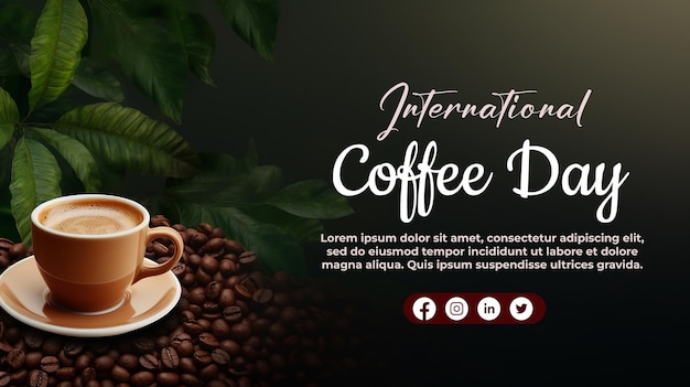 PSD international day of coffee line drawing illustration background international coffee day